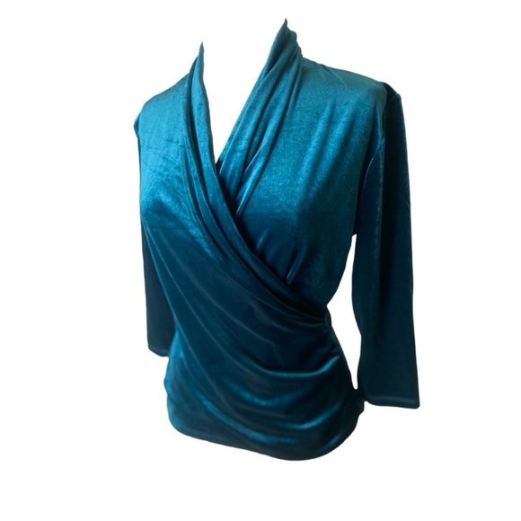 Valerie Bertinelli Tops - Valerie Bertinelli Velvet Top Blue Teal NWT Large